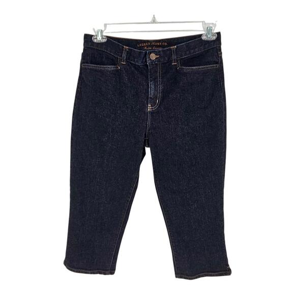 Ralph Lauren Classic Dark Wash Midcalf Crop Jeans Stretchy Preppy Womens Size 8 - Picture 1 of 9